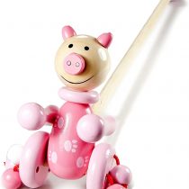 Mousehouse Gifts Push Along Wooden Toy Pink Pig for Baby or Toddler Girl