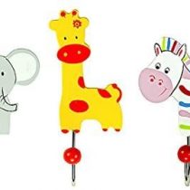 Mousehouse Gifts Set of Three Safari Animal Themed Single Wooden Coat Hooks Wall Hooks Elephant Giraffe & Zebra ideal for Boys or Girls Nursery or Bedroom