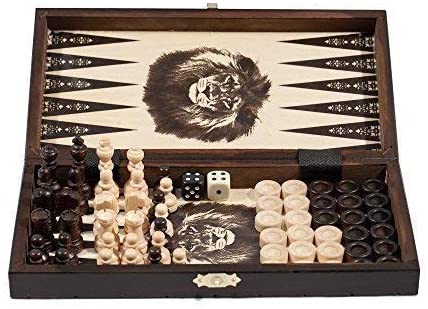 3 in 1 - Wooden Chess Backgammon Draughts SET - SMALL