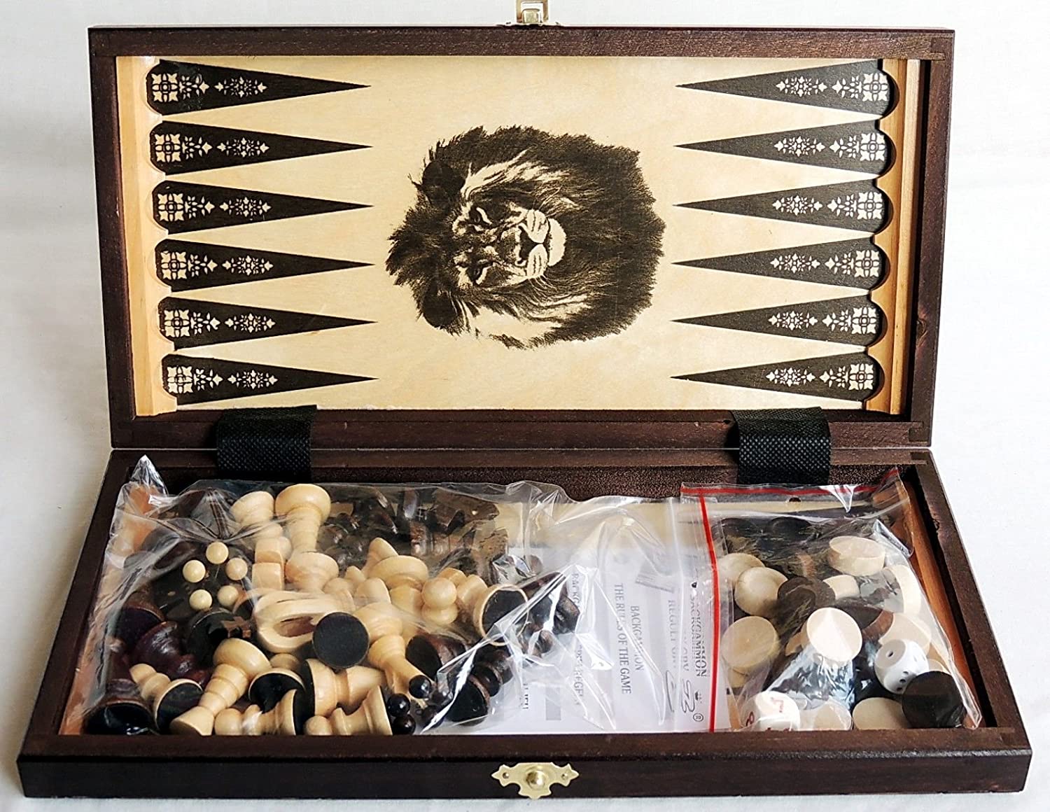 3 in 1 - Wooden Chess Backgammon Draughts SET - MEDIUM - Image 2