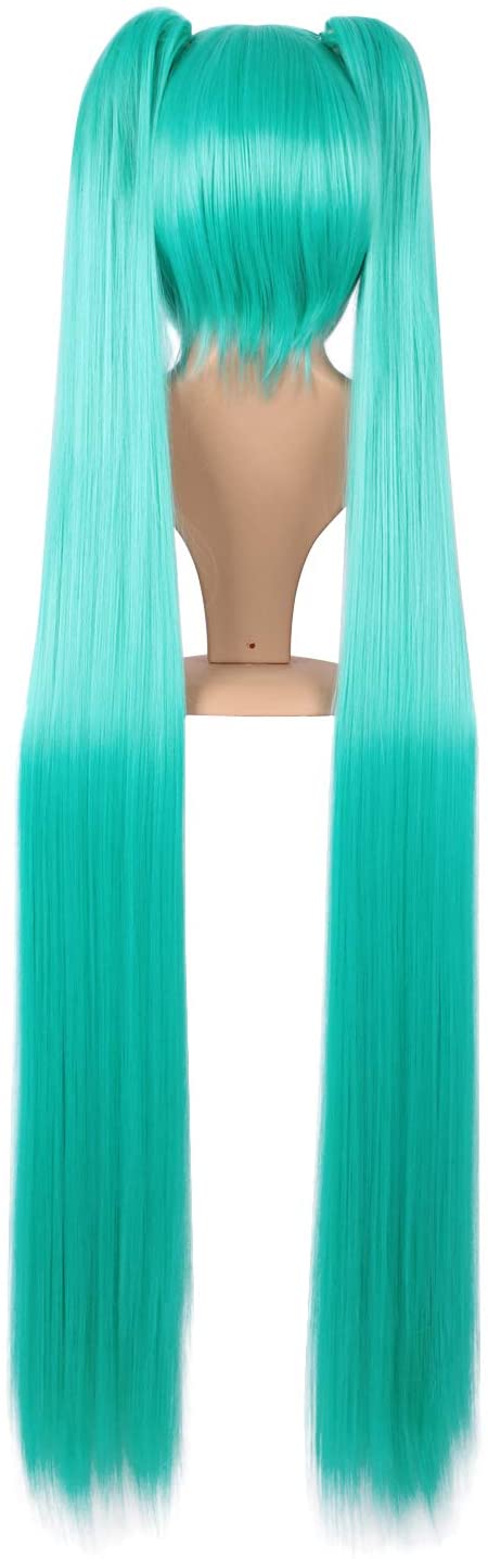 MapofBeauty Perruque 120cm 2 Queues De Cheval Droites Longues - Cyan Bleu Pour Cosplay