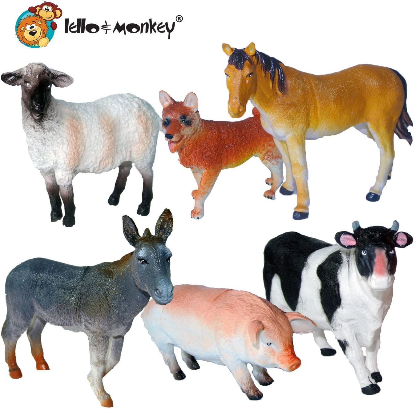 Lello and Monkey Farm Animal Plastic Toy Figures boxed set of 6 TopToy