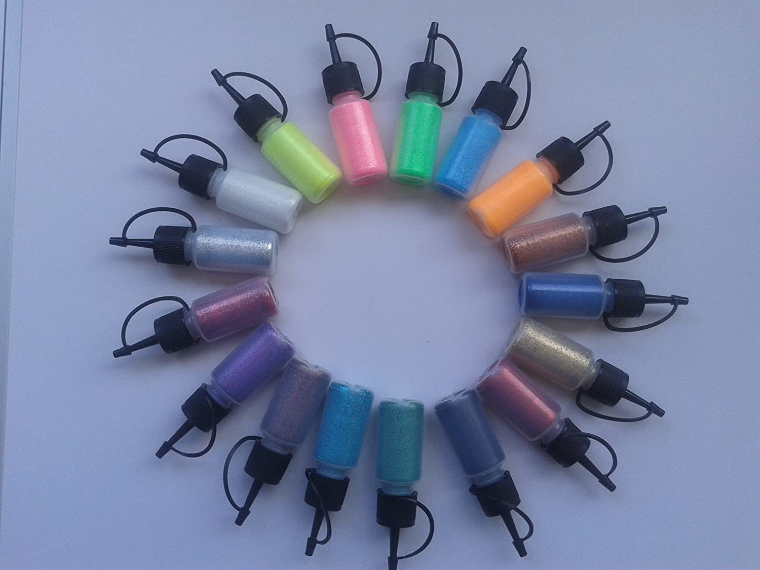 15 x different glitter colours puffer bottles (15 grams) for glitter tattoos red white silver gold purple bronze yellow purple