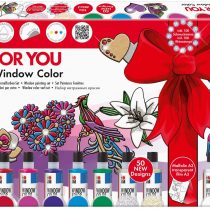 Marabu 040600000116 - Window Colour Fun & Fancy, For You, Transparent Water-Based Paint, Removable from Smooth Surfaces, 10 x 80 ml Paint, Gemstones, 2 A3 Colouring Pages