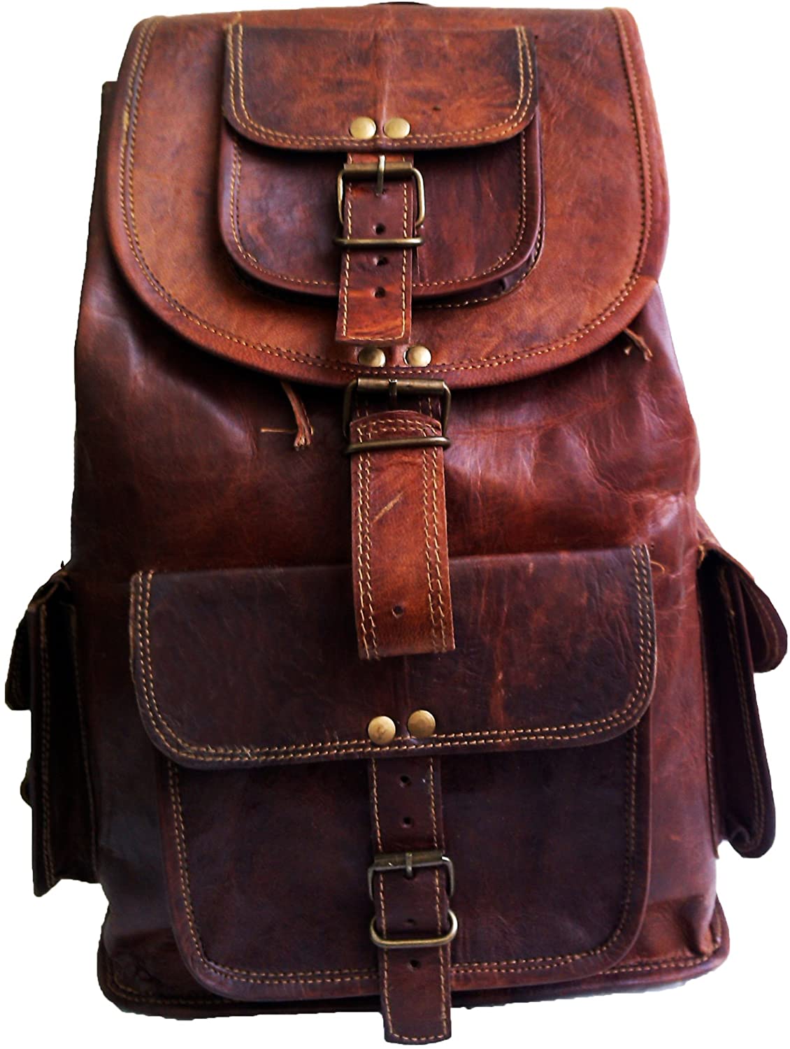 16″ Brown Leather Backpack Vintage Rucksack Laptop Bag Water Resistant ...