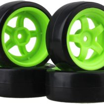 BQLZR 65 mm OD Black Plastic Smooth Tires with Green Wheel Rims for RC 1: 10 On Road Racing & Drift Car Pack of 4
