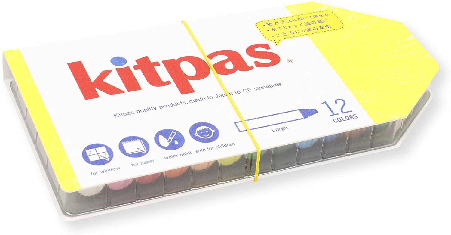 Kitpas Crayon Large 12 Colours Bright, Bold Crayons for Almost any