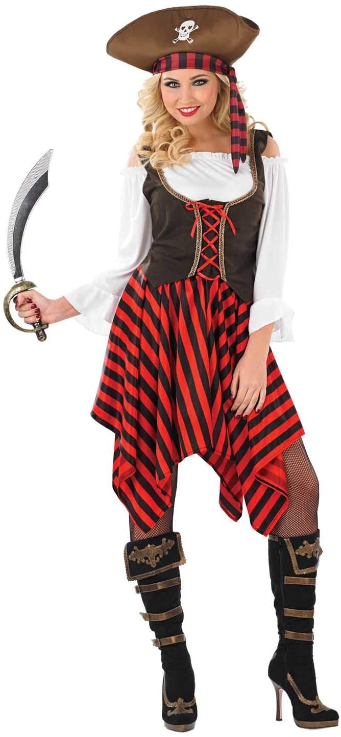 Womens Pirate Costume Striped Caribbean Pirates First Mate Dress