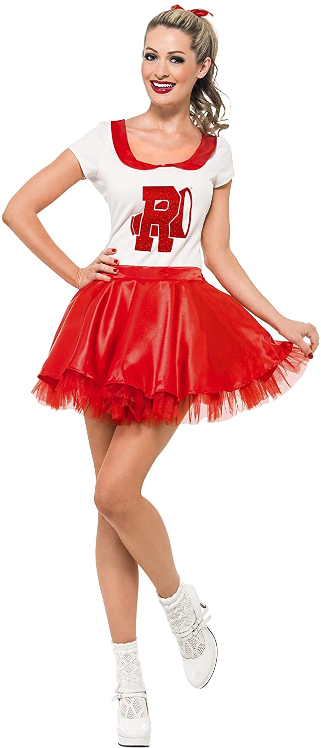 Smiffys Women's Sandy Cheerleader Costume, Skirt & Top, Size: Color: White and Red, 25873 – TopToy