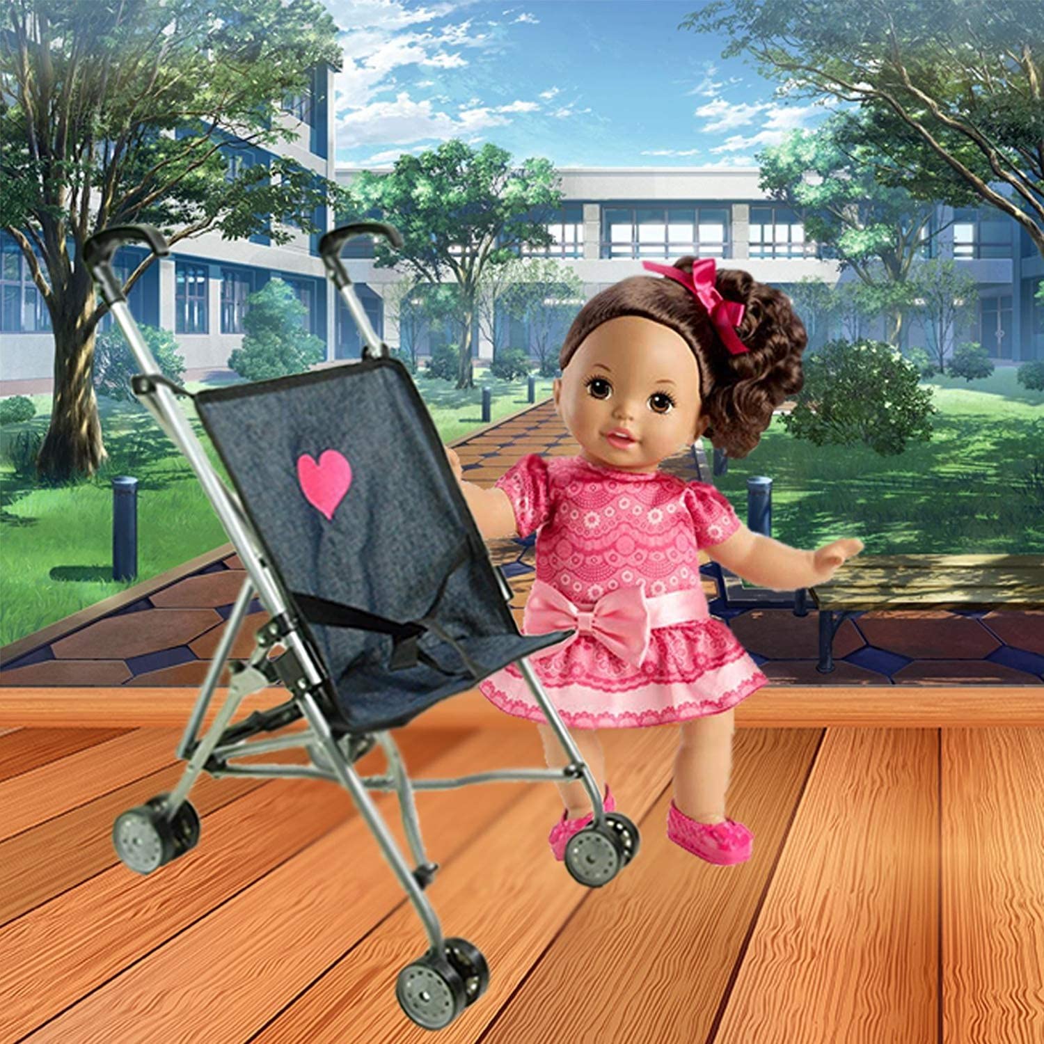 The New York Doll Collection Hearts Buggy for Kids Denim Super Cute