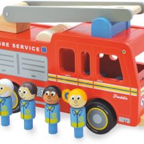 Indigo Jamm Freddie Fire Engine, Classic Wooden Toy Emergency Services Vehicle with Removable Roof and Firefighters Toddler Toys for 2 3 4 year old Boy and Girls