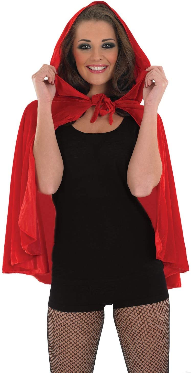 Womens Little Red Riding Hooded Cape Short Fairytale Costume Accessory