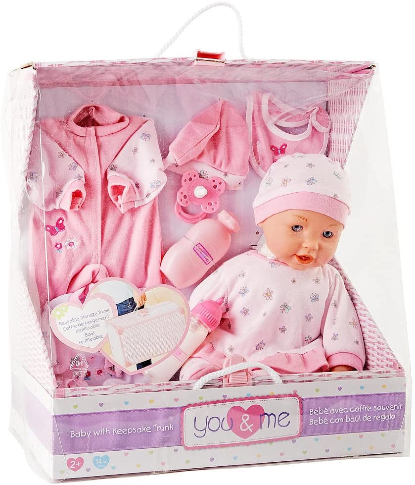 YOU & ME 14 BABY DOLL WITH KEEPSAKE BASKET REUSABLE STORAGE TRUNK-TOYS R  US-NEW