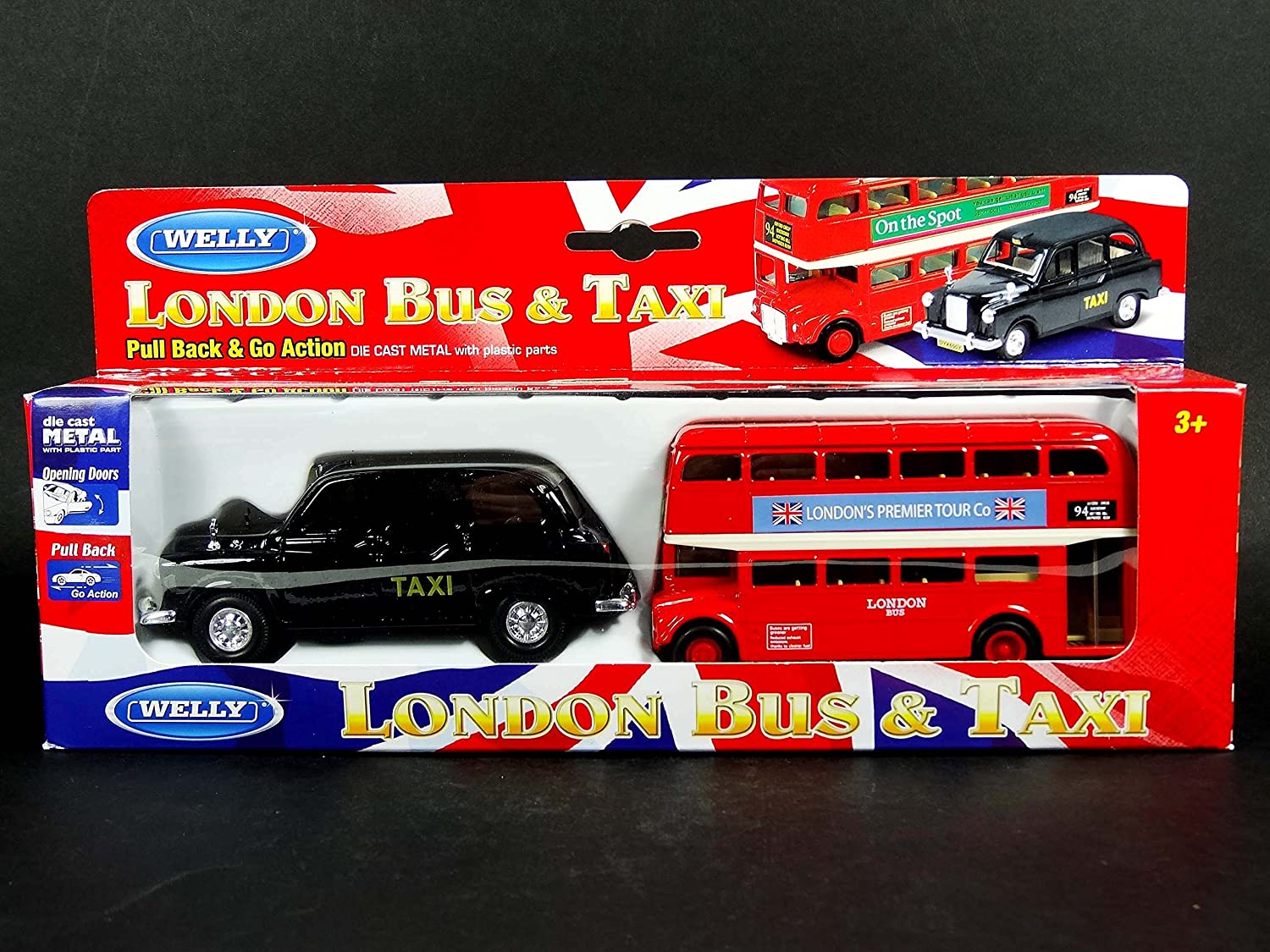 London Taxi and Bus Republic Official TFL Licensed 3 New London Bus and Classic Taxi Metal Die Cast Free Wheeling Action Toy Models D.A.Y 