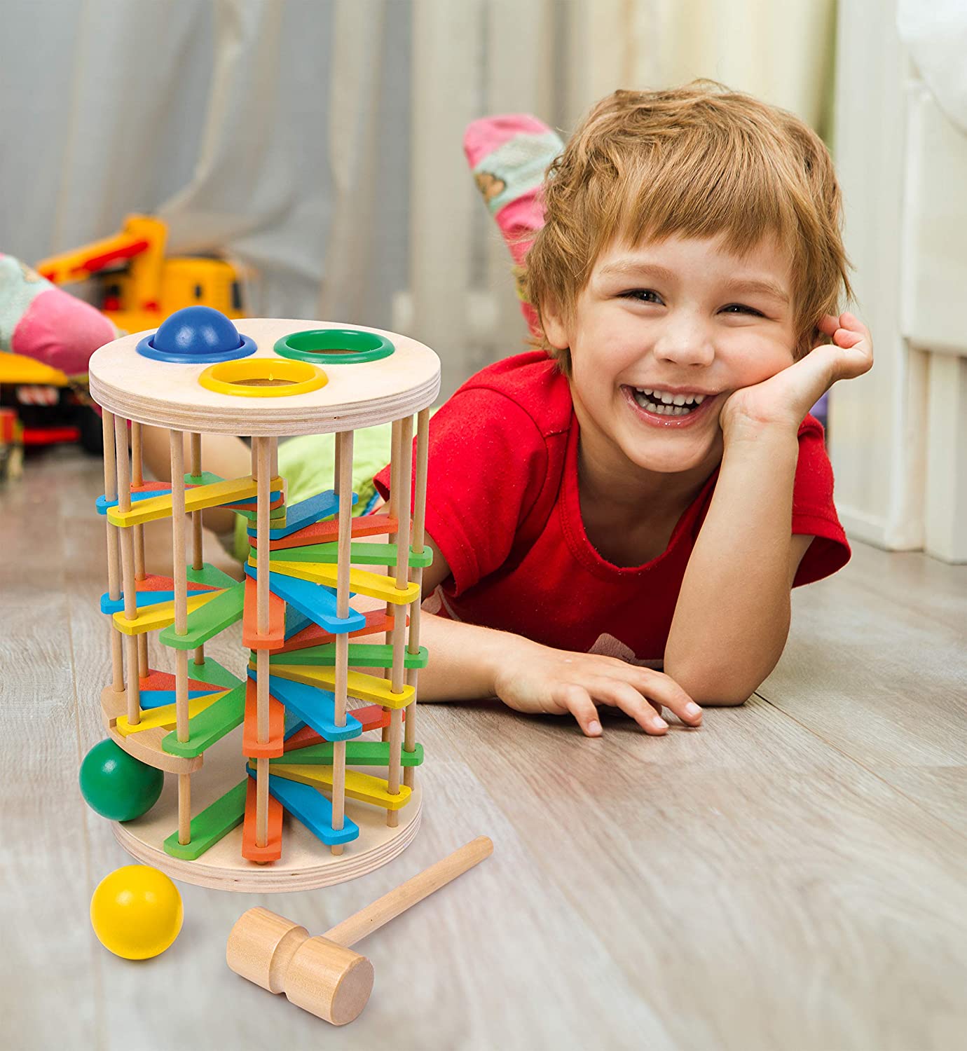 small foot 6569 nursery hammer tower made of wood, game with three
