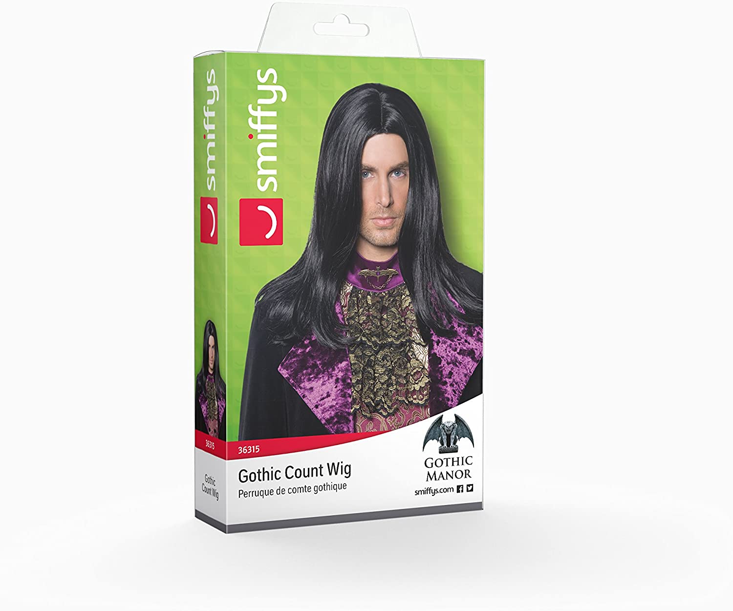 Smiffys Gothic Count Wig, Straight – Black, Long – TopToy