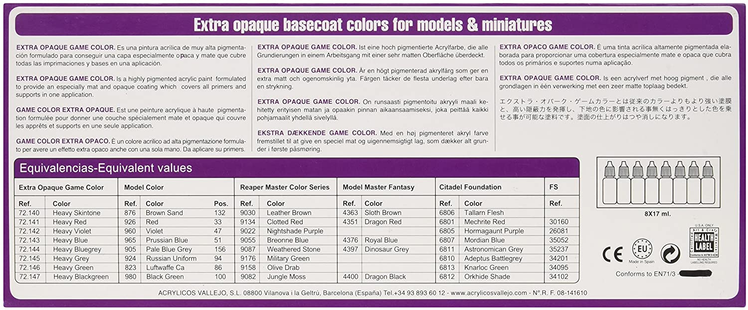 Vallejo Game Color Extra Opaque Acrylic Paint Set - Assorted Colours (Pack of 8) - Image 2