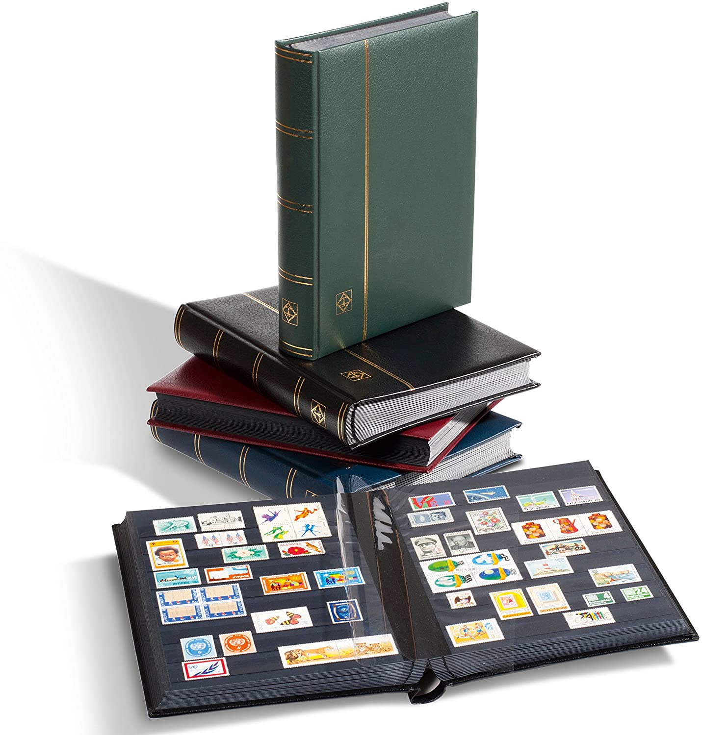 Stockbook A4, 32 black pages,padded leather* cover, blue