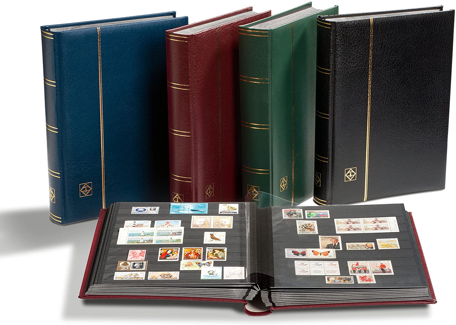 Stockbook A4, 32 black pages,padded leather* cover, blue - Image 2