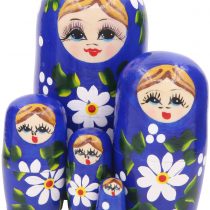 Winterworm Set of 5 Blue Blonde Hair Girl Wooden Stacking Toy Toddler Babushka Matryoshka Russian Nesting Doll for Kids Toy Birthday