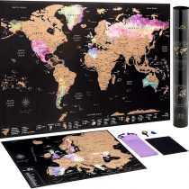 Scratch Off World Map + BONUS Europe Map | Detailed World Map Poster in Nebula Watercolour | Scratch Off Map with Accessories Kit and Travel Gift Tube