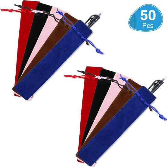 50 Pieces Pen Pouch Velvet Drawstring Pen Bag Velvet Case Pencil Bag
